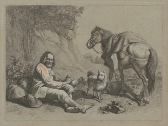 Velho sentado prestes a beber de uma cabaça, c. 1763.