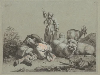 Camponês adormecido e fiandeiro de pé, 1763.
