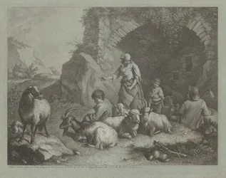Mulher, pastores e ovelhas perto de um arco, 17591782.