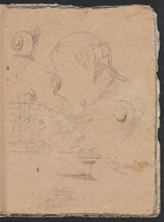 Verona Sketchbook: motivos arquitetônicos com cabeça feminina, página 45, 1760.