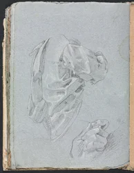 Verona Sketchbook: Estudo de cortinas com a mão esquerda (página 86)
