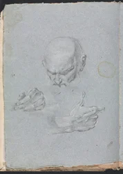 Verona Sketchbook: Cabeça de um homem com as mãos, página 8, 1760.