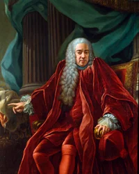 Retrato de Agostino Viale (1692-1777) doge da República de Genes de 1750 a 1752 Pintura por Francesco Narice (ca. 1719-1785) 1750 aproximadamente. Sol. 153x122 cm Sestri Levante, Galleria Rizzi