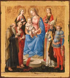 Maria com filho e seis santos