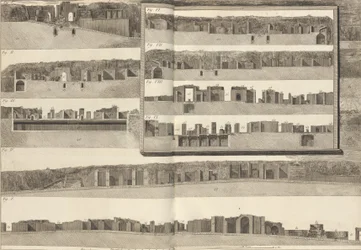 Cortes transversais, que mostram os diferentes aspectos dos edifícios mostrados na planta de Pom..., 1804.