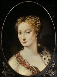 Retrato de Diane de Poitiers (1499 - 1566) Senhora de Breze, Duquesa de Valentinois. Pintura de Francesco Primaticcio, conhecida como The Primatice (1504 - 1570)