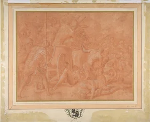 Ulisses e seus companheiros combatendo os Cicones diante da cidade de Ismaros, Estudo..., 1555-60.