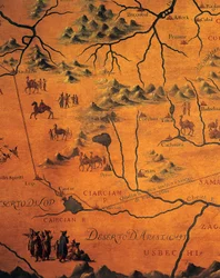 Detalhe da rota de Marco Polo através do deserto oriental, mapa de Tartary
