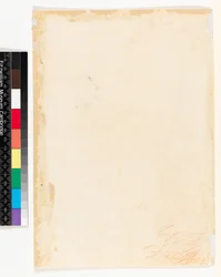 Em frente: Folha de estudo. Verso: Pequenos rabiscos de tinta, possivelmente um estudo de cortinas , 1700-1799