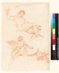 Em frente: Folha de estudo. Verso: Pequenos rabiscos de tinta, possivelmente um estudo de cortinas , 1700-1799