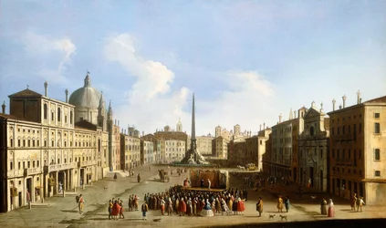 A Piazza Navona, Roma, com uma representação da Commedia dell’Arte