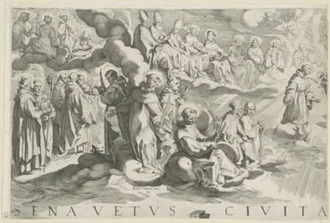 Mapa de Siena (secção superior esquerda)
Senavetus civitas virginis (título sobre o objecto)
