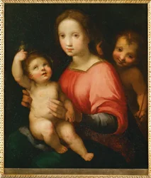 Santa Maria com o menino e o jovem João Batista ... (pintura sobre madeira)