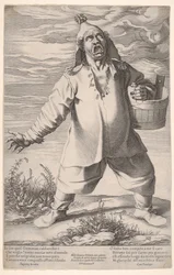 Geminiano Caldarostaro gritando e segurando uma banheira, com um chapéu com borlas, ca. 1597-1601.