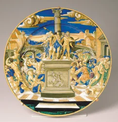 Placa com o Massacre dos Inocentes, c.1527-30 (maiolica)