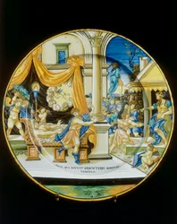 A Tentação de José, o Hebreu, prato de Francesco Xanto Avelli conservado no Museo Nazionale del Bargello, Florença