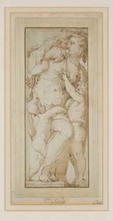 Estudo de uma Mulher e Putti (tinta e lavagem)