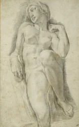 Aurora, depois de Michelangelo Buonarroti (giz preto sobre papel branco)