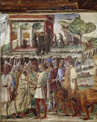 Alegoria do mês de julho, detalhe do triunfo de Júpiter, detalhe da cena do casamento - afresco de Francesco del Cossa (ca. 1436-vers 1478) Ferrara (Ferrara) Palazzo Schifanoia, Salone dei Mesi