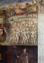 Alegoria do mês de maio, detalhe do triunfo de Apolo, crianças nuas e detalhe de nove musas afresco de Francesco del Cossa (ca. 1436-around 1478) Ferrara (Ferrara) Palazzo Schifanoia, Salone dei Mesi