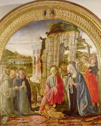 Adoração da Criança por Santo Ambrósio e São Bernardo (óleo sobre painel)