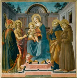 A Virgem com o Menino entre Santa Zenóbia, São João Batista, Santo António Abade e São Francisco ...