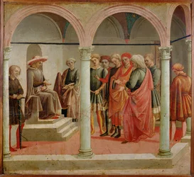 Cena do tribunal (têmpera sobre madeira)