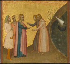 Áteo e Eugênio imploram São João Evangelista para restaurar sua riqueza, c.1370-1380 (têmpera e folha de ouro no painel)