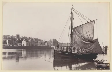 Ponte Bideford da margem do rio, 186094.
