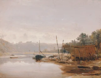 Edifício do barco perto de Dinan, Bretanha