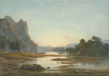 Pôr-do-sol sobre uma paisagem fluvial