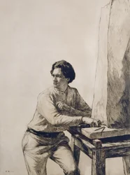 Retrato de Jacob Epstein (1880-1959) 1909 (gravura de ponta seca em tinta marrom escura)