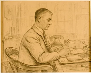 O Superintendente, Birtley (Leonard S. Flatman) (lápis de cera e lápis de cera sobre papel de buff)