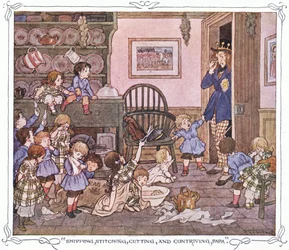"Cortar, coser, recortar e criar, papá", de The Magic Fishbone pub.by Warne  Co, c.1940 (litografia a cores)