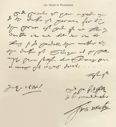 Carta de Sir Francis Drake a Sir Francis Walsingham assinada em 29 de julho de 1588, publicada em &39;Leisure Hour&39;, 1888 (tinta no papel)