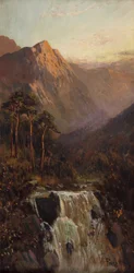 Cascata e montanha, Bodhyfryd (óleo sobre cartão)