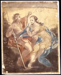 Vênus e Adonis, depois de uma pintura de Benjamin West (1738-1820) 1778-81 (pintura mecânica)