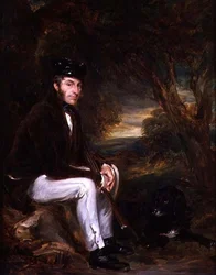 Retrato de um homem atirando com o seu cão (óleo sobre tela)