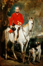 Estudo para "Charles Trelawny, Esq., mestre da caça de Dartmoor, no seu cavalo de caça favorito Grimaldi, com os cães Conqueror, Lounger e Windermere", c. 1863