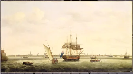 A fragata &39;surpresa&39; em Anchor off Great Yarmouth, Norfolk, c.1775