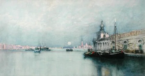 Nascer da Lua no Grande Canal (aguarela sobre papel)