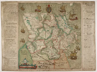 Mapa do Ulster (caneta e tinta com aguada no papel)