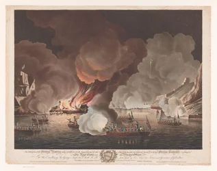 Destruindo navios ao largo de Gibraltar, 14 de setembro de 1782 A Destruição das Baterias Flutuantes antes de Gibraltar, 14 de setembro de 1782 (...) (título no objeto)