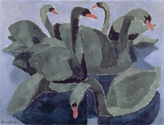 Cisnes negros sobre um fundo azul, c.1909 (óleo sobre tela)