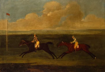 Crop an Iron, Grey Racehorse Beating Faith (óleo)