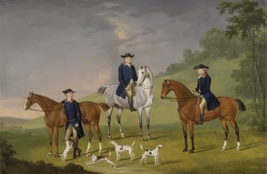 John Corbet, Sir Robert Leighton e John Kynaston com seus cavalos e cães