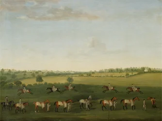 Sequência de cavalos de corrida em exercício de Sir Charles Warre Malet (óleo sobre tela)