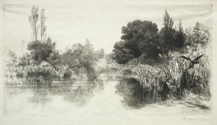 Lagoa do moinho de Shere a placa maior, 1860.