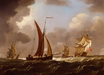 Homens de guerra e barcos de pesca britânicos numa brisa forte (petróleo a bordo)