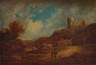 Um castelo, com carroça e cavalos, c1886, 1938